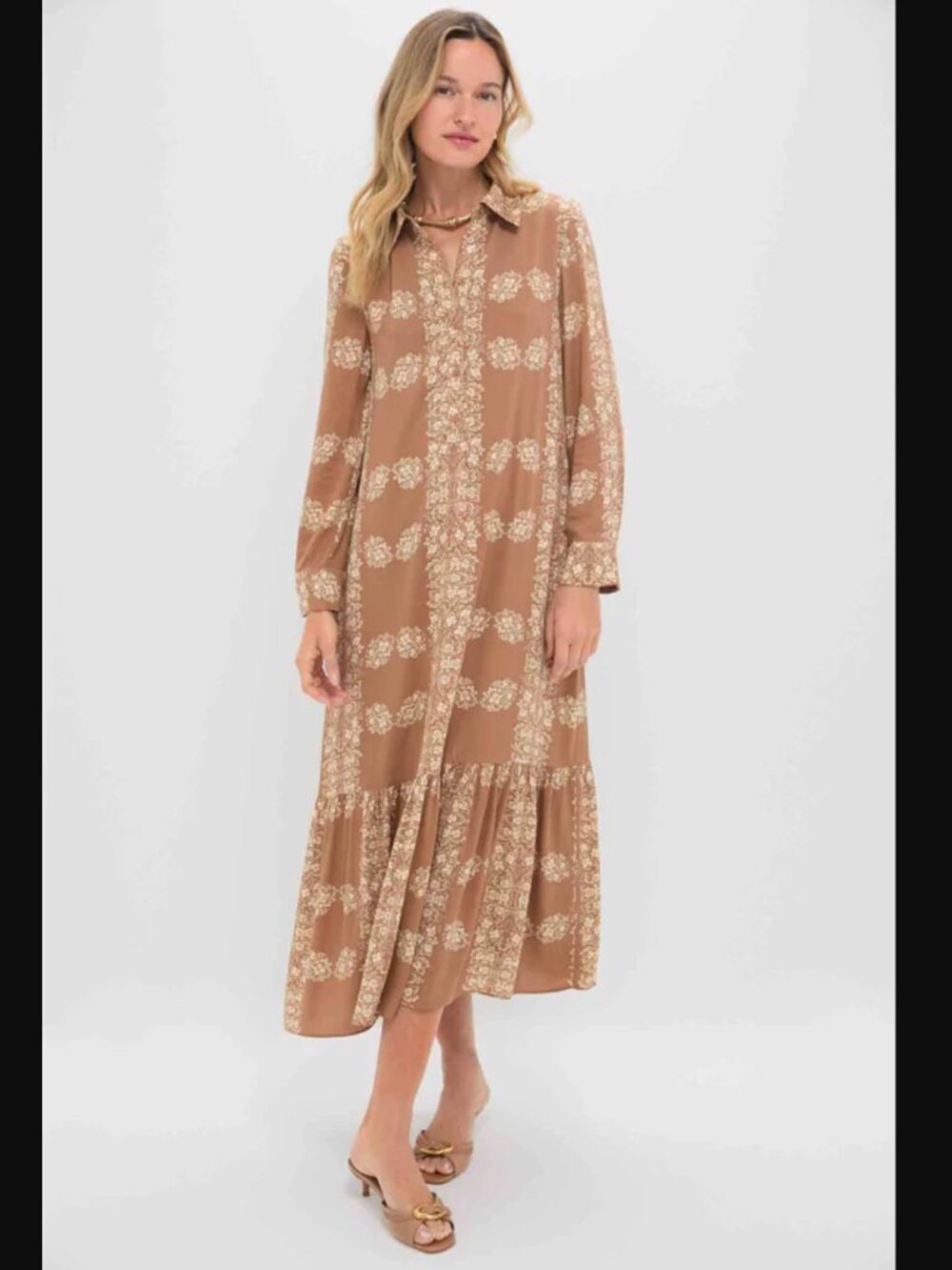 Tuckernuck Hyacinth House Tan Floral Miller Maxi Shirt Dress